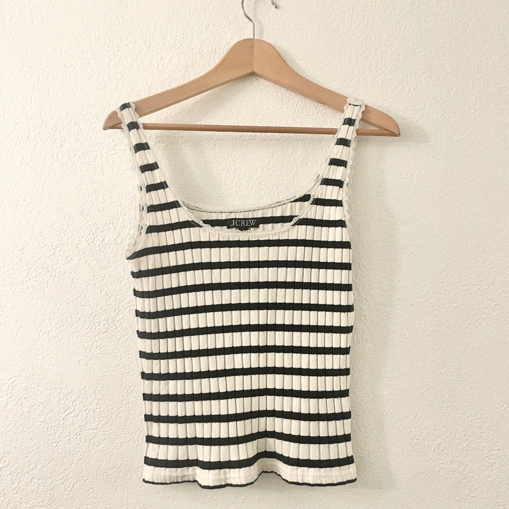 JCREW striped tank top with lace trim, medium size